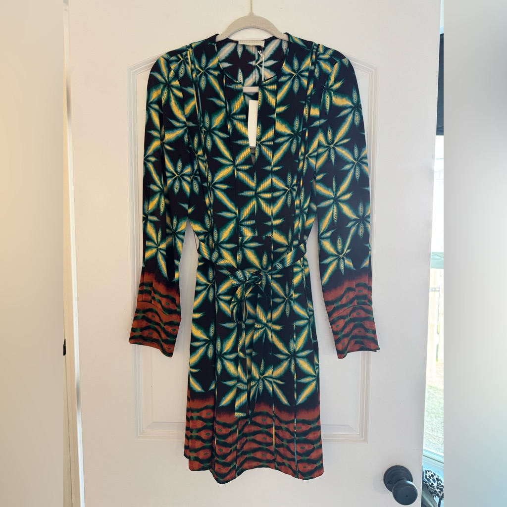 Ulla Johnson Black And Green Long Sleeve Dress